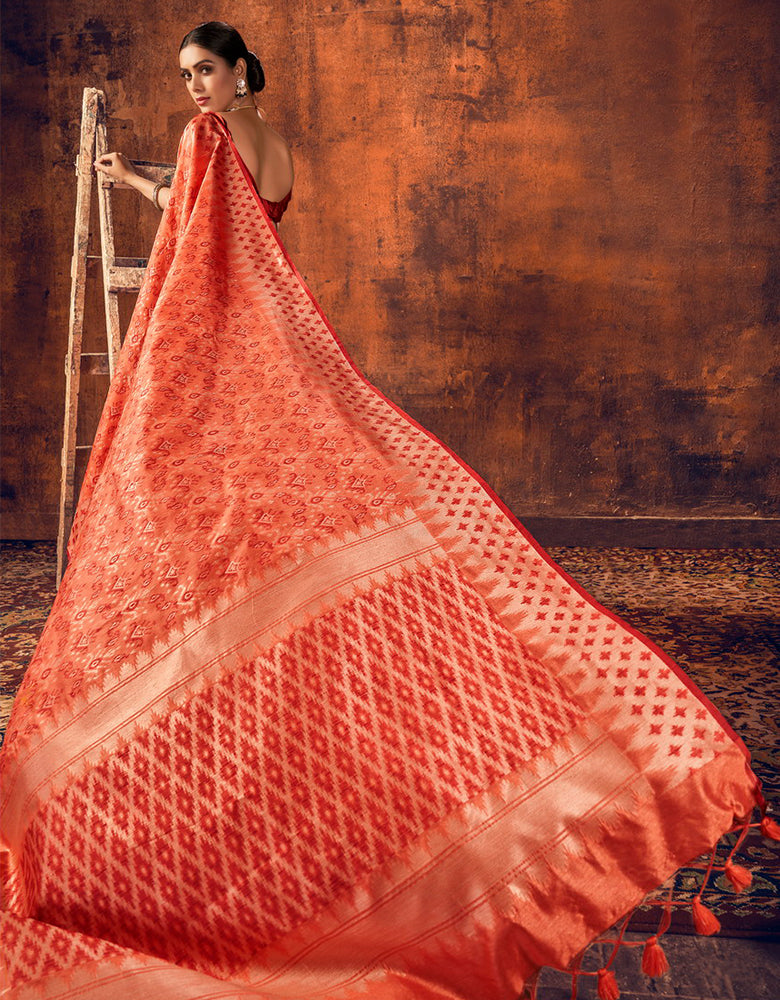 The Heart Story Handloom Cotton Saree Orange