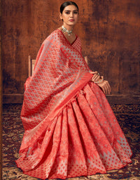 The Heart Story Handloom Cotton Saree Salmon Red