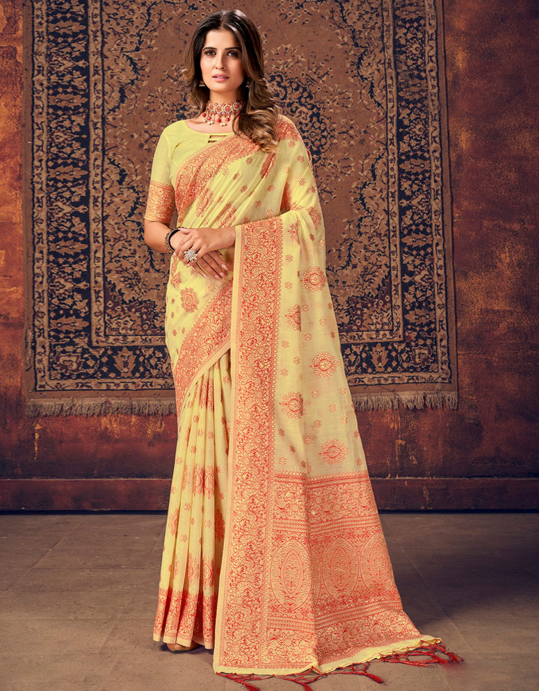 Malhari Cotton Saree Yellow (KV/V6)