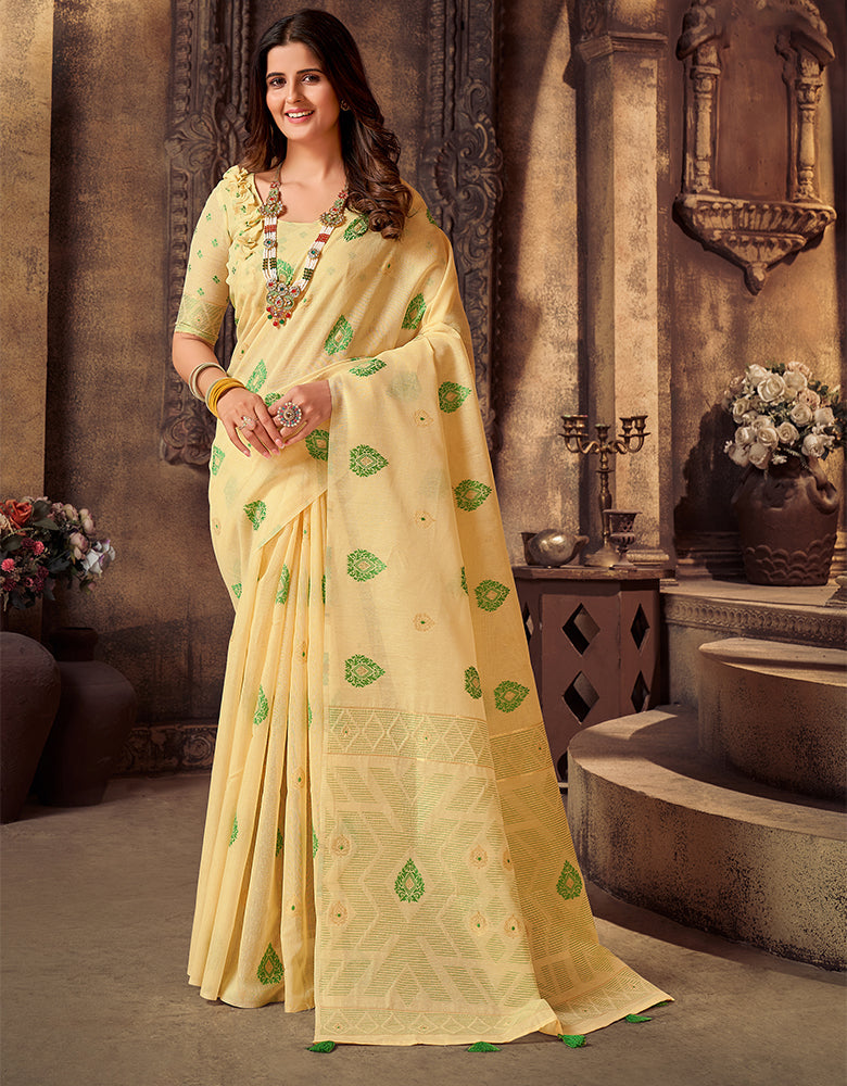 Kotton Vastra Akarshan Saree Yellow (KV/V5)