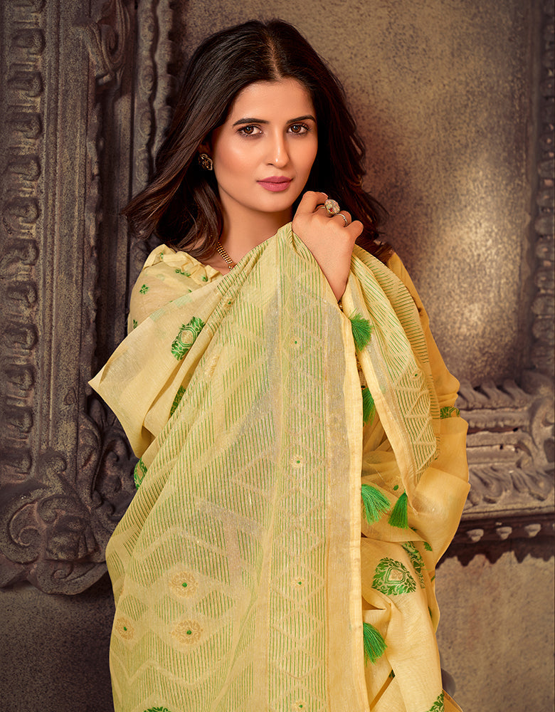 Kotton Vastra Akarshan Saree Yellow (KV/V5)