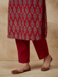 Embroidered Notched Neck Kurta & Trousers With Dupatta