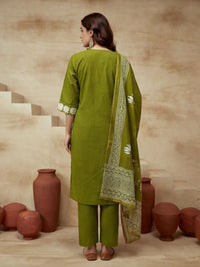 Embroidered V-Neck Kurta & Trousers With Dupatta