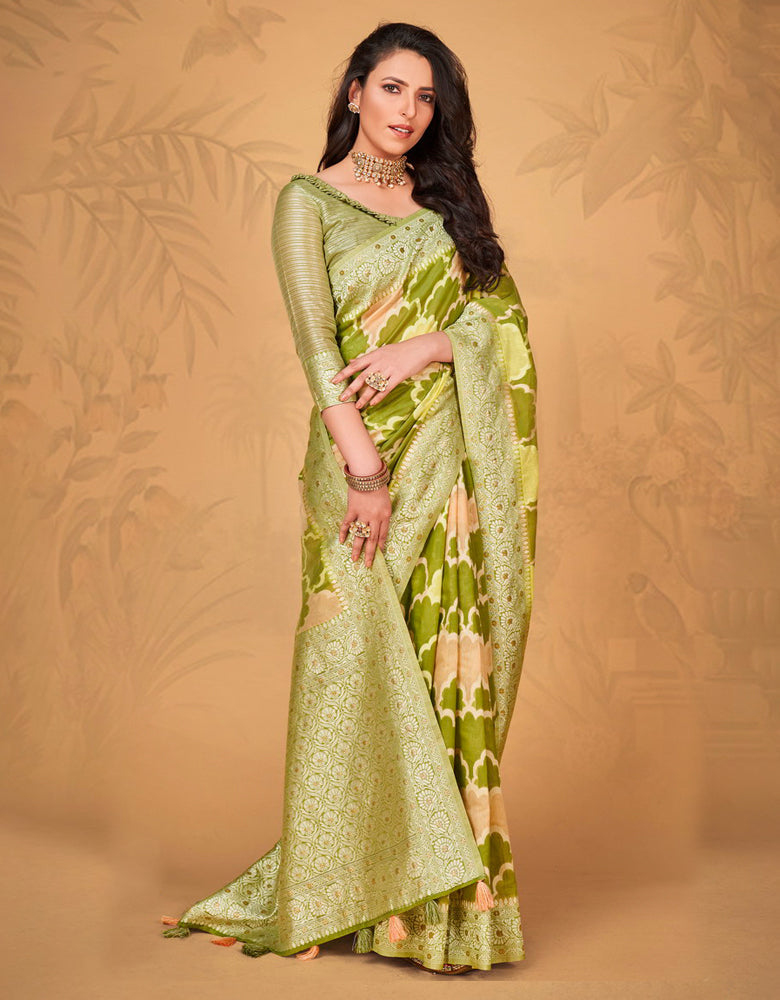 Kaasta Cotton Saree Olive Green (KV/V14)