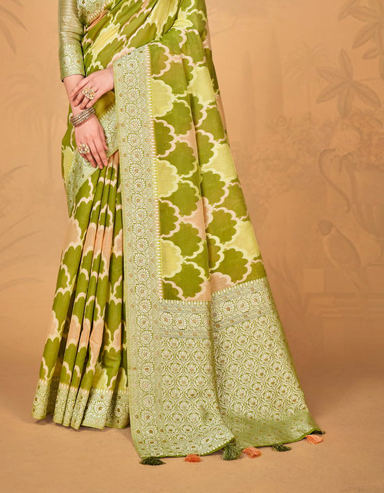 Kaasta Cotton Saree Olive Green (KV/V14)