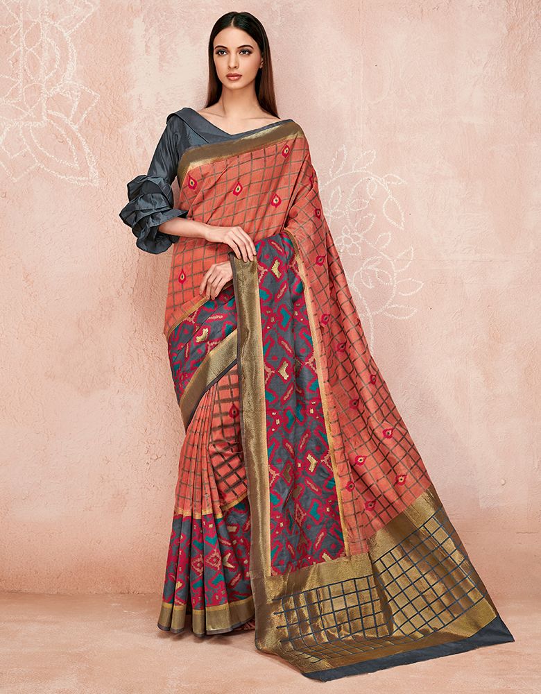 Zoya Cotton Saree Coral Orange