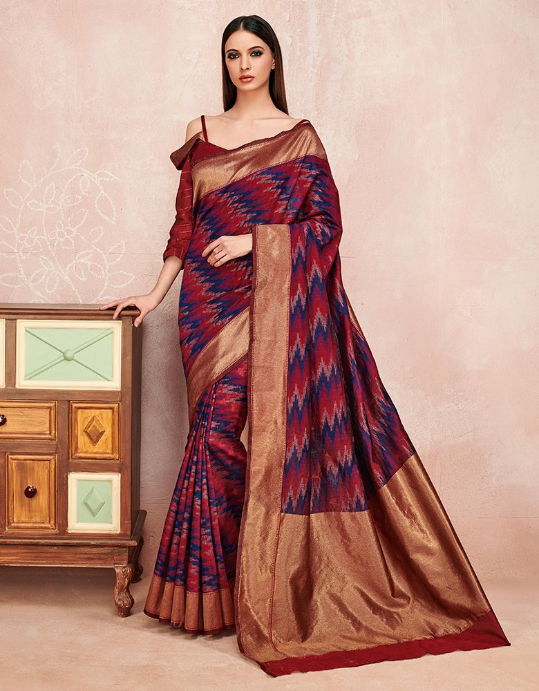 Zoya Cotton Saree Currant Red