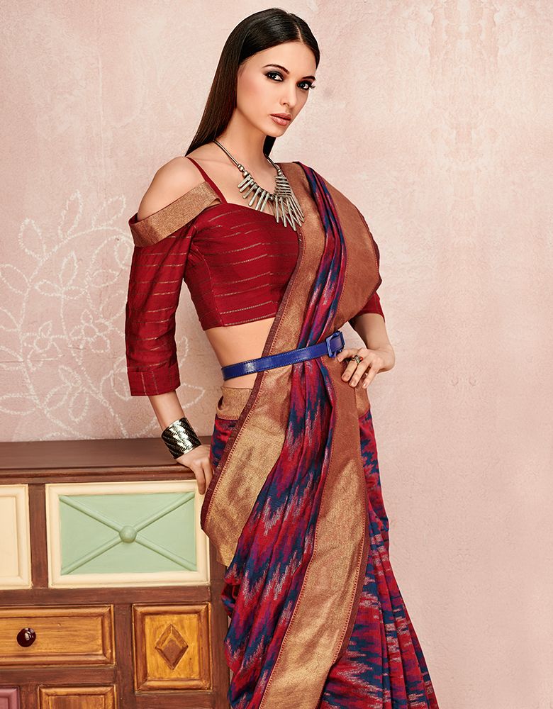 Zoya Cotton Saree Currant Red