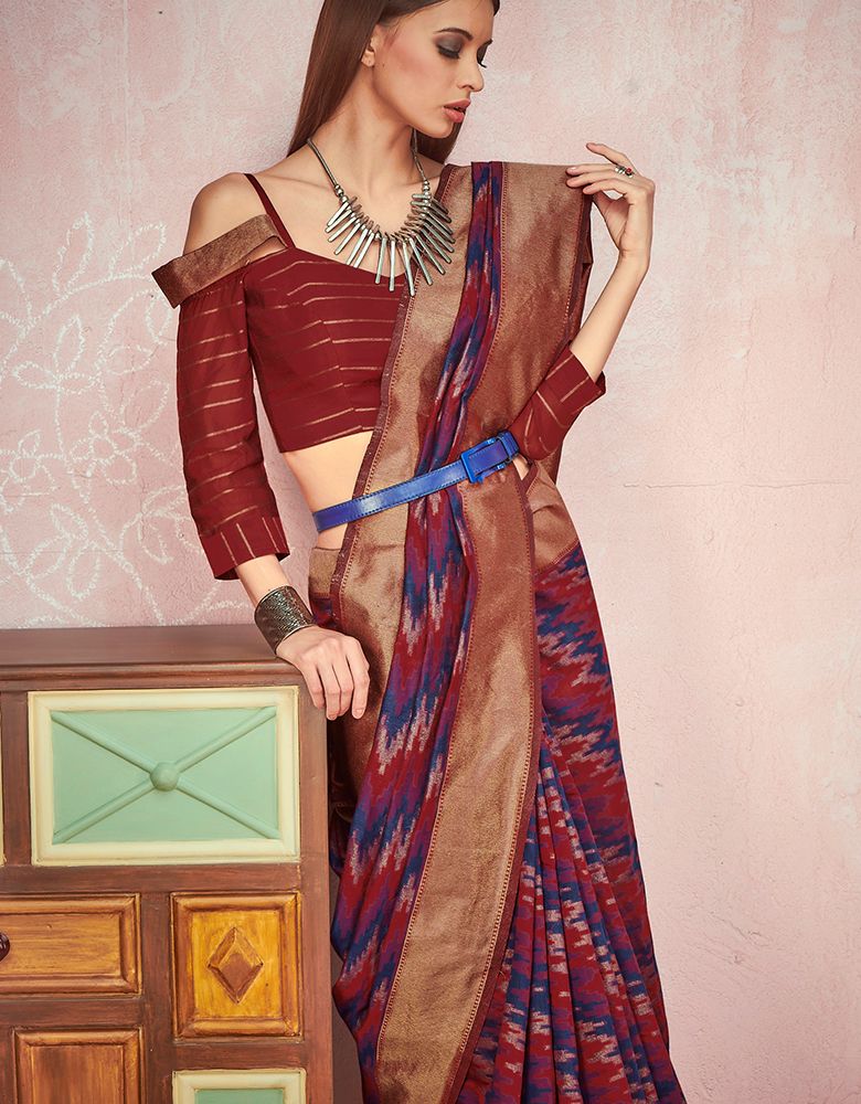 Zoya Cotton Saree Currant Red