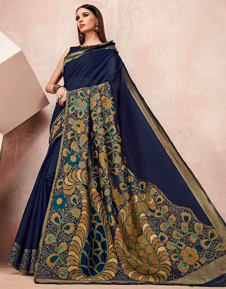 Zoya Cotton Saree Symphony Blue