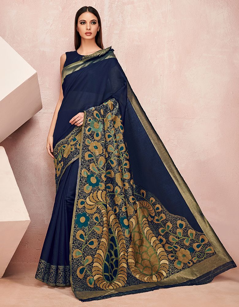 Zoya Cotton Saree Symphony Blue