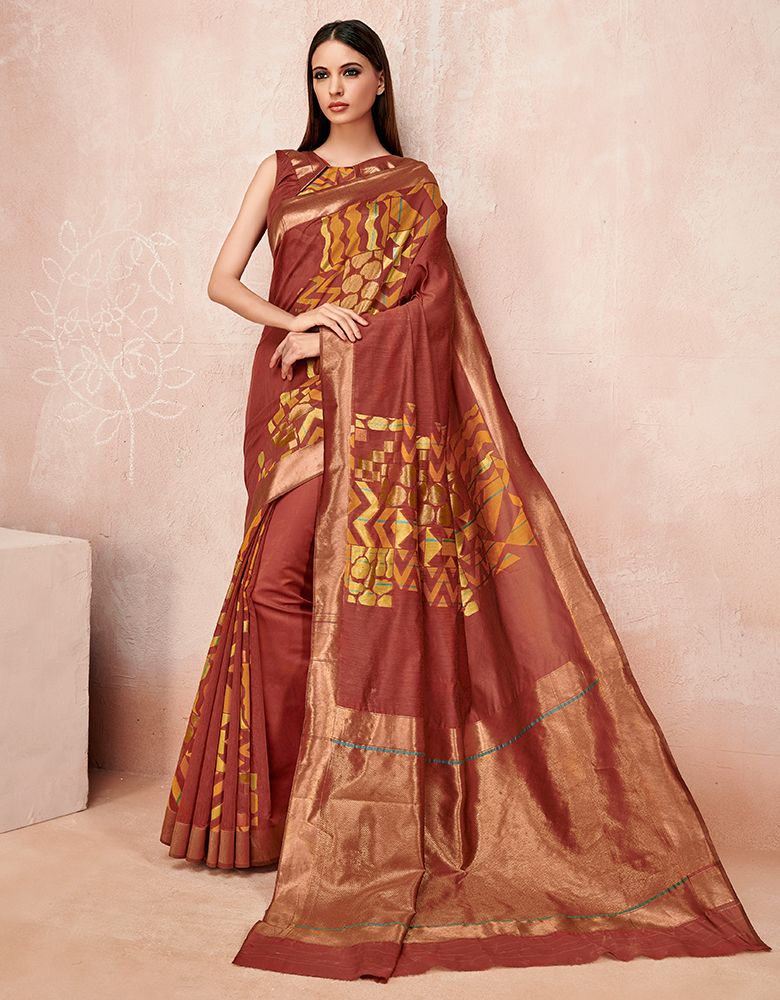 Zoya Cotton Saree Rust Orange