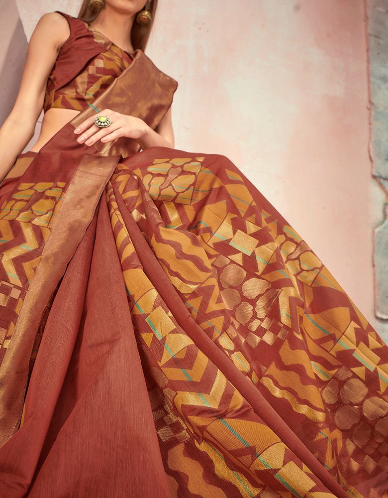 Zoya Cotton Saree Rust Orange