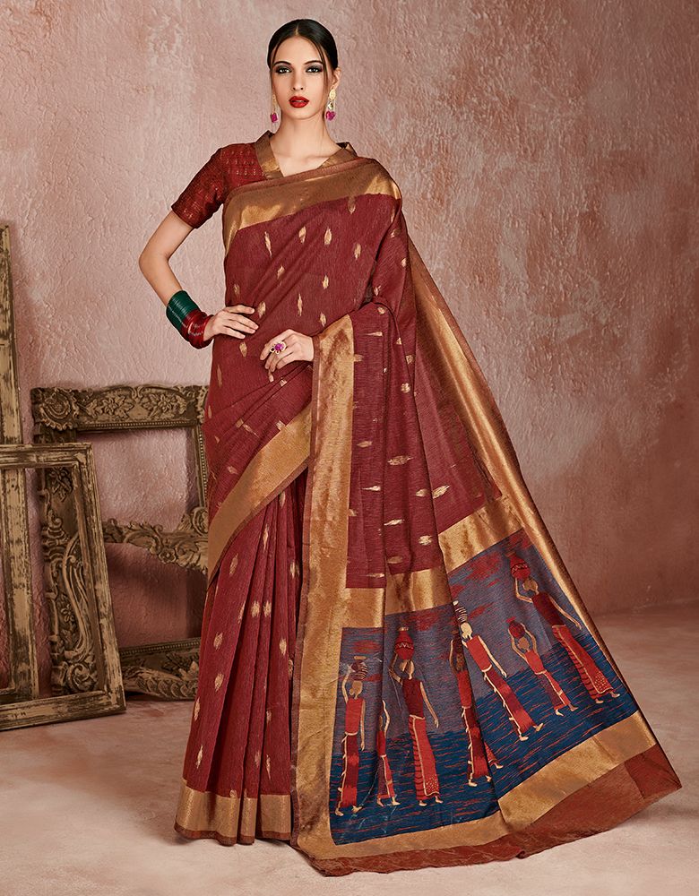 Kaya Cotton Saree Earthy Brown