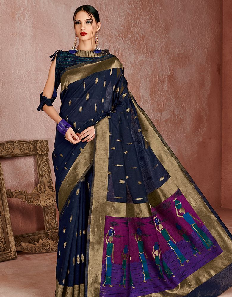 Kaya Cotton Saree Symphony Blue