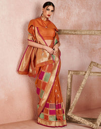 Kaya Cotton Saree Tangy Orange