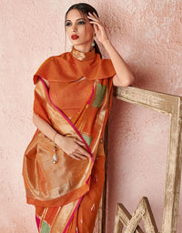 Kaya Cotton Saree Tangy Orange