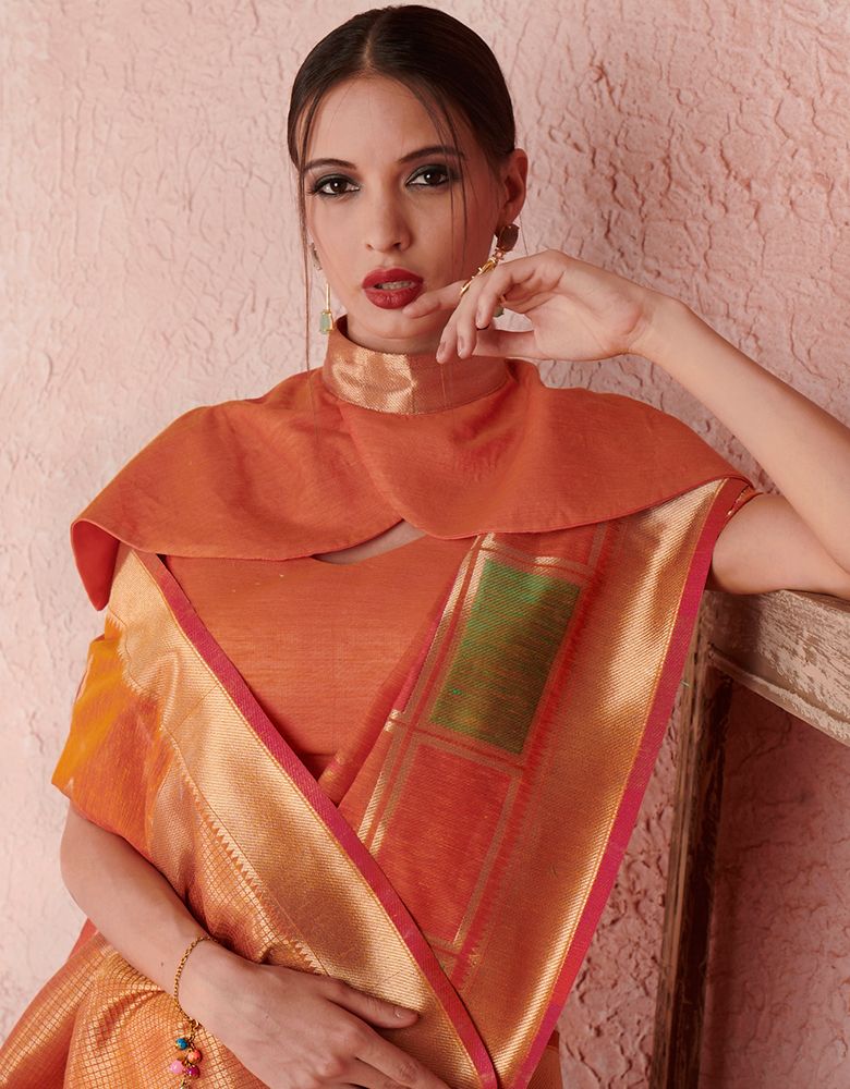 Kaya Cotton Saree Tangy Orange