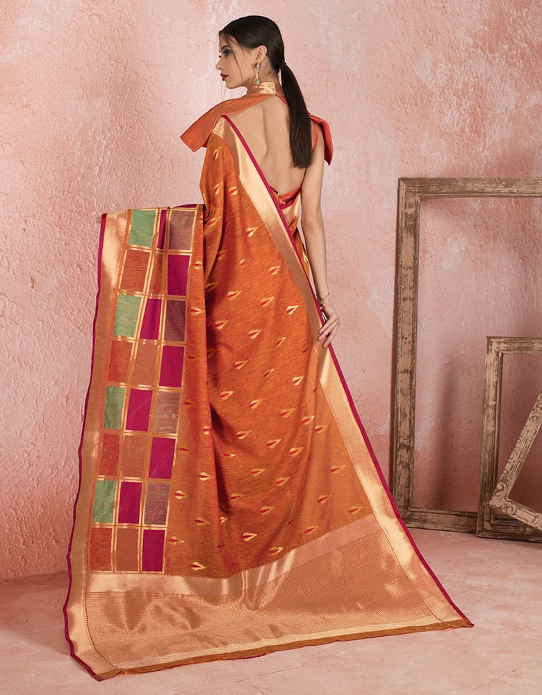 Kaya Cotton Saree Tangy Orange