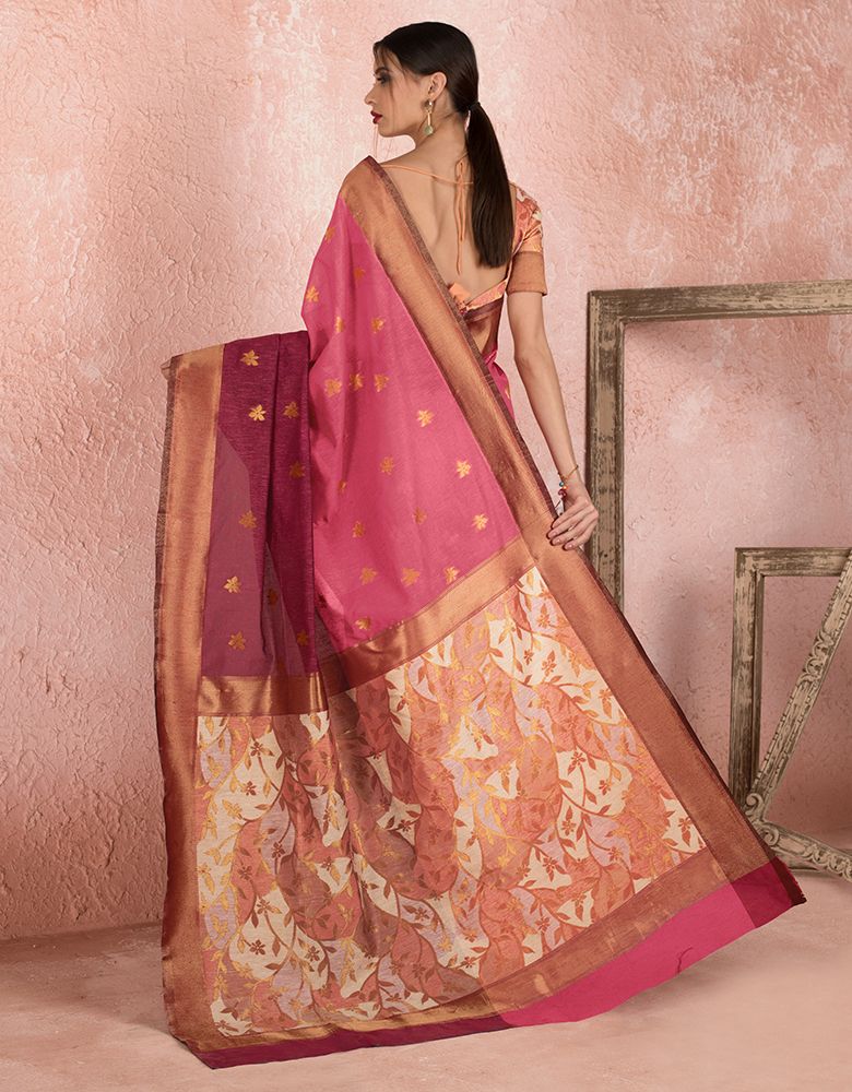 Kaya Cotton Saree Coral Pink