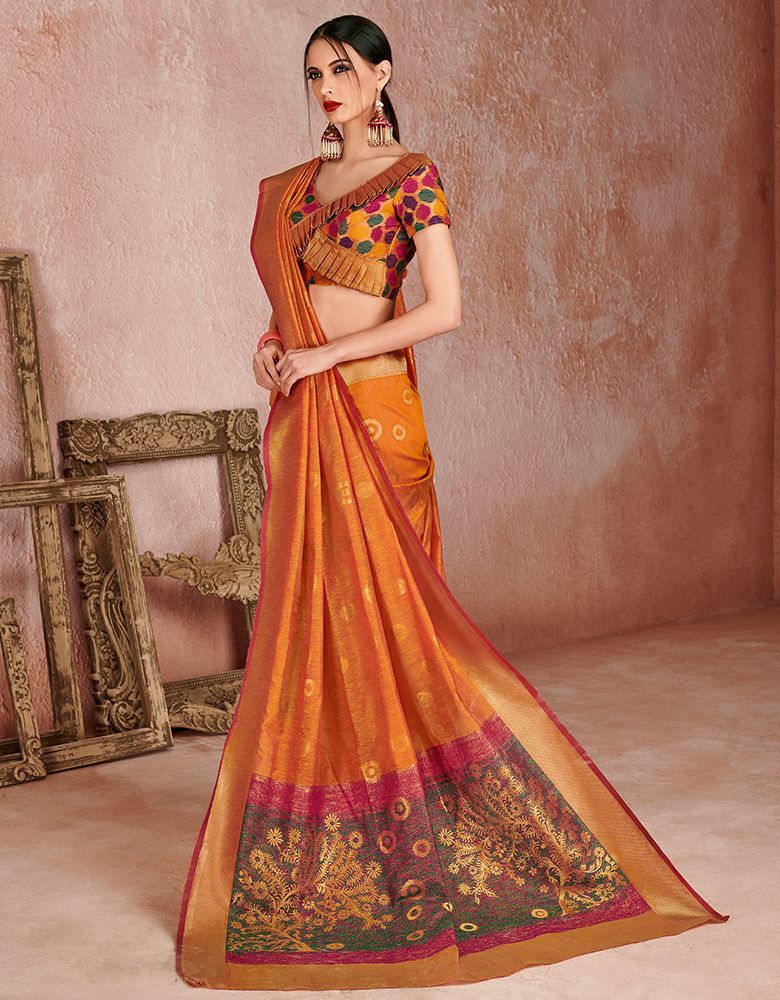 Kaya Cotton Saree Peppy Orange