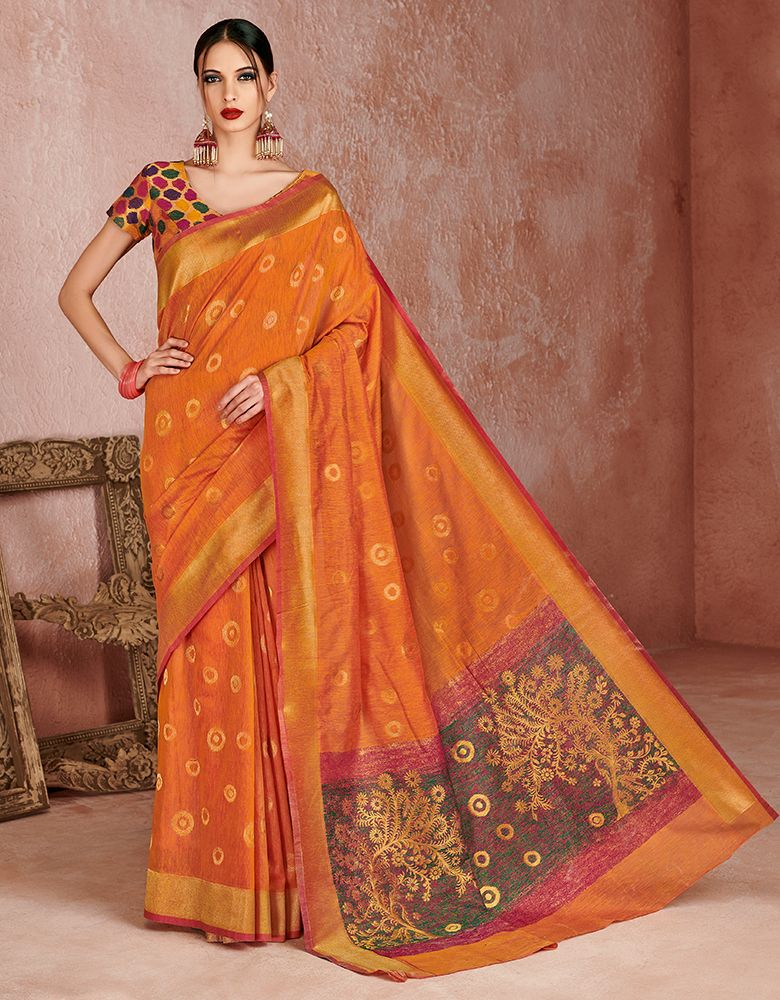 Kaya Cotton Saree Peppy Orange