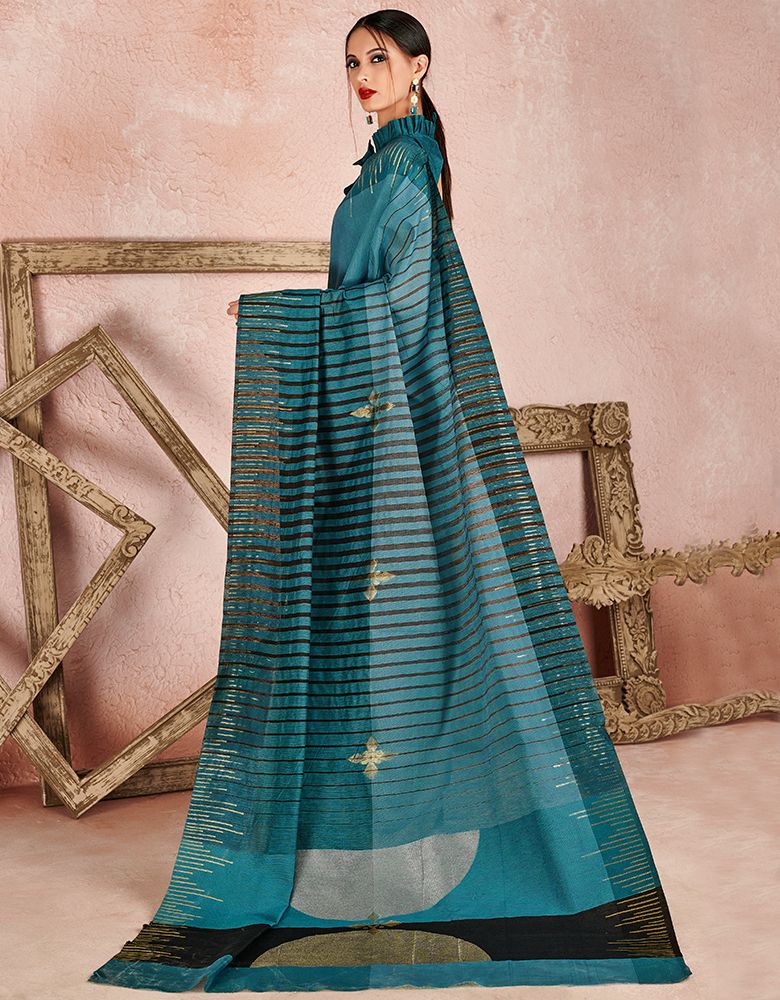 Kaya Cotton Saree Aqua Blue