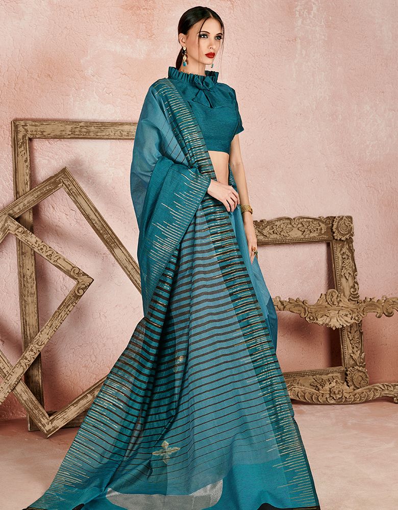 Kaya Cotton Saree Aqua Blue