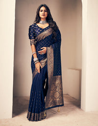 Crystal Kanjivaram Silk Saree Navy Blue