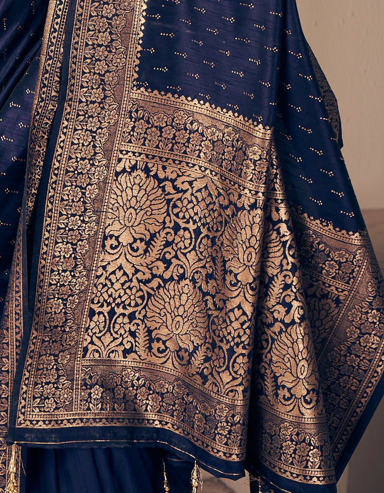 Crystal Kanjivaram Silk Saree Navy Blue