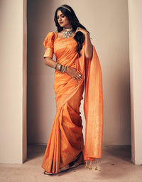 Crystal Kanjivaram Silk Saree Orange