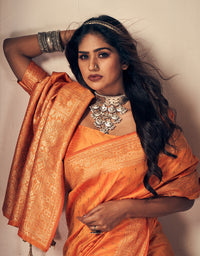 Crystal Kanjivaram Silk Saree Orange