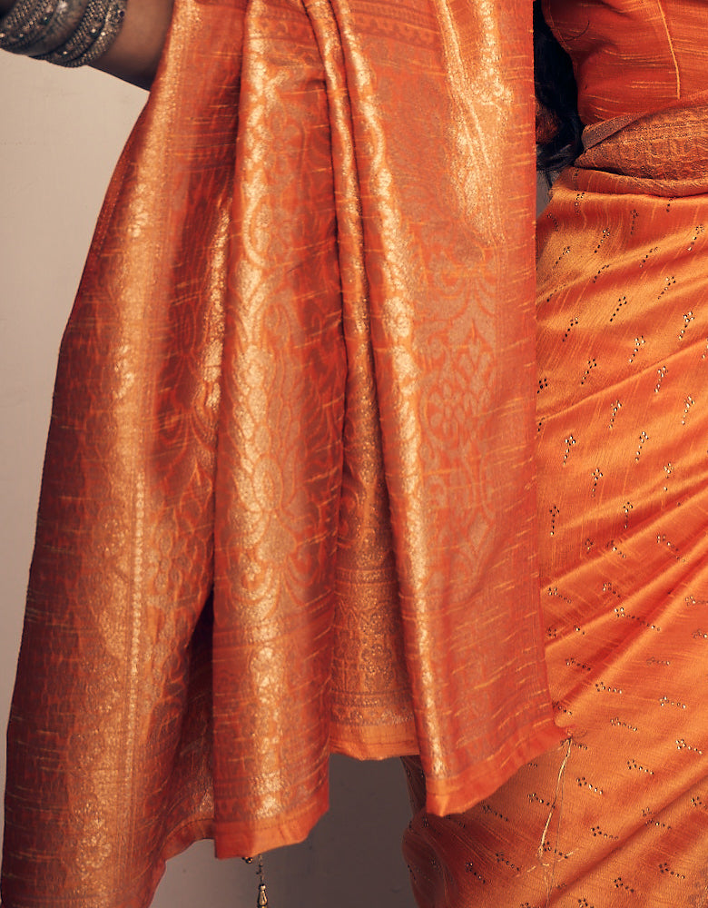 Crystal Kanjivaram Silk Saree Orange