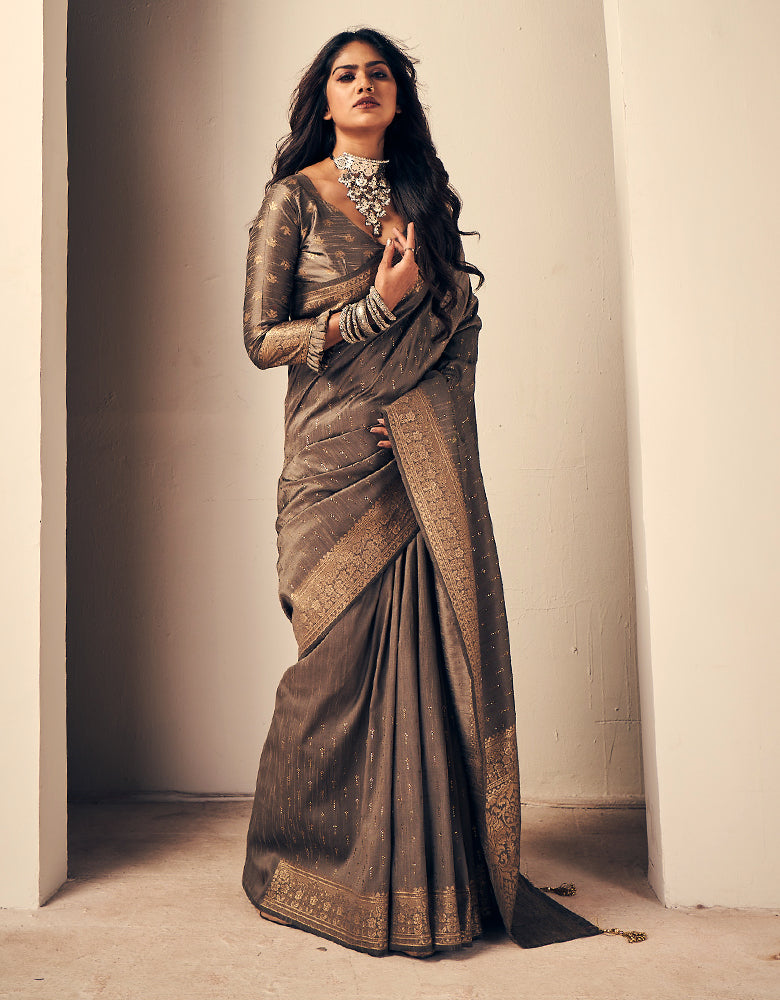 Crystal Kanjivaram Silk Saree Brown