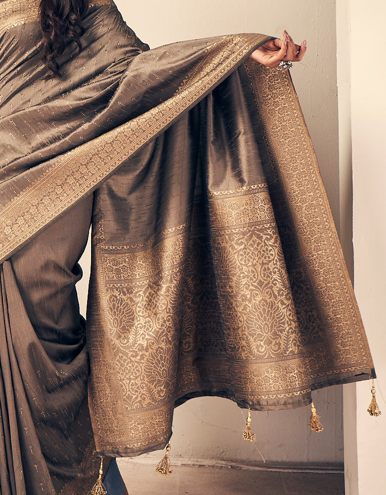 Crystal Kanjivaram Silk Saree Brown