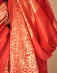 Crystal Kanjivaram Silk Saree Tart Red