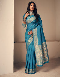 Crystal Kanjivaram Silk Saree Teal Blue