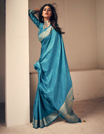 Crystal Kanjivaram Silk Saree Teal Blue