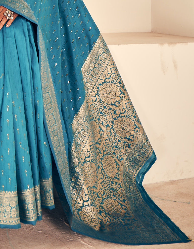 Crystal Kanjivaram Silk Saree Teal Blue – Sarha