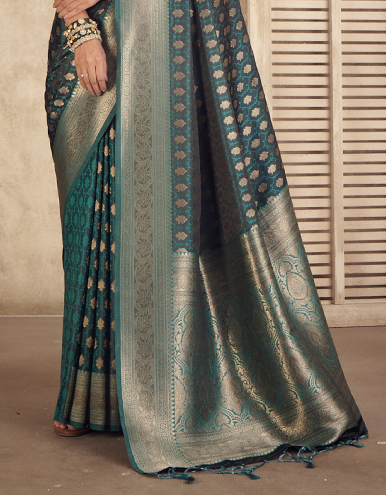 Kabini Banarasi Silk Saree Peacock Blue