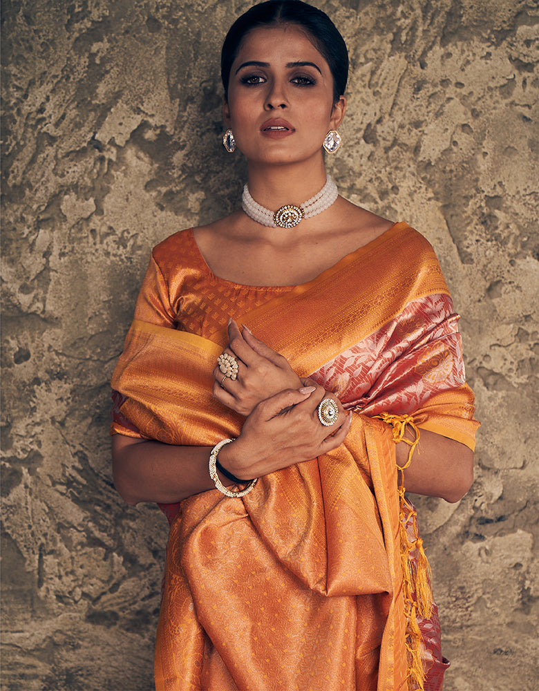 Kanjari Banarasi Silk Saree Orange