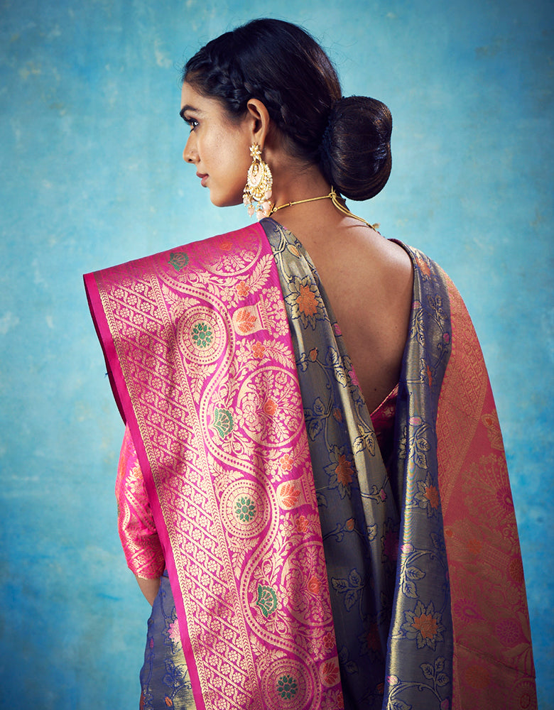 Nirvana Kanjivaram Silk Saree Ash (V3)