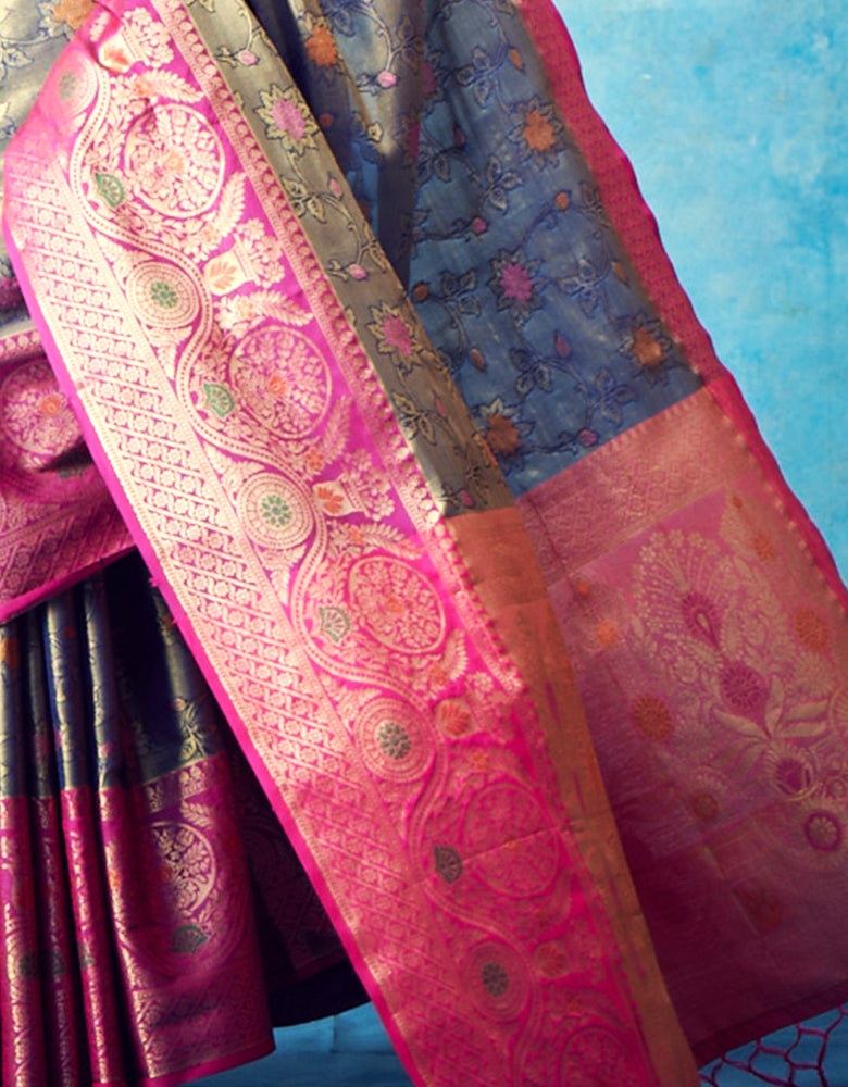 Nirvana Kanjivaram Silk Saree Ash (V3)