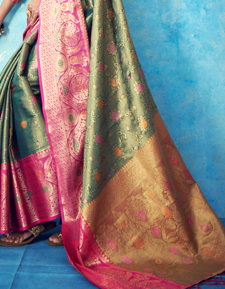 Nirvana Kanjivaram Silk Saree Green (V3)