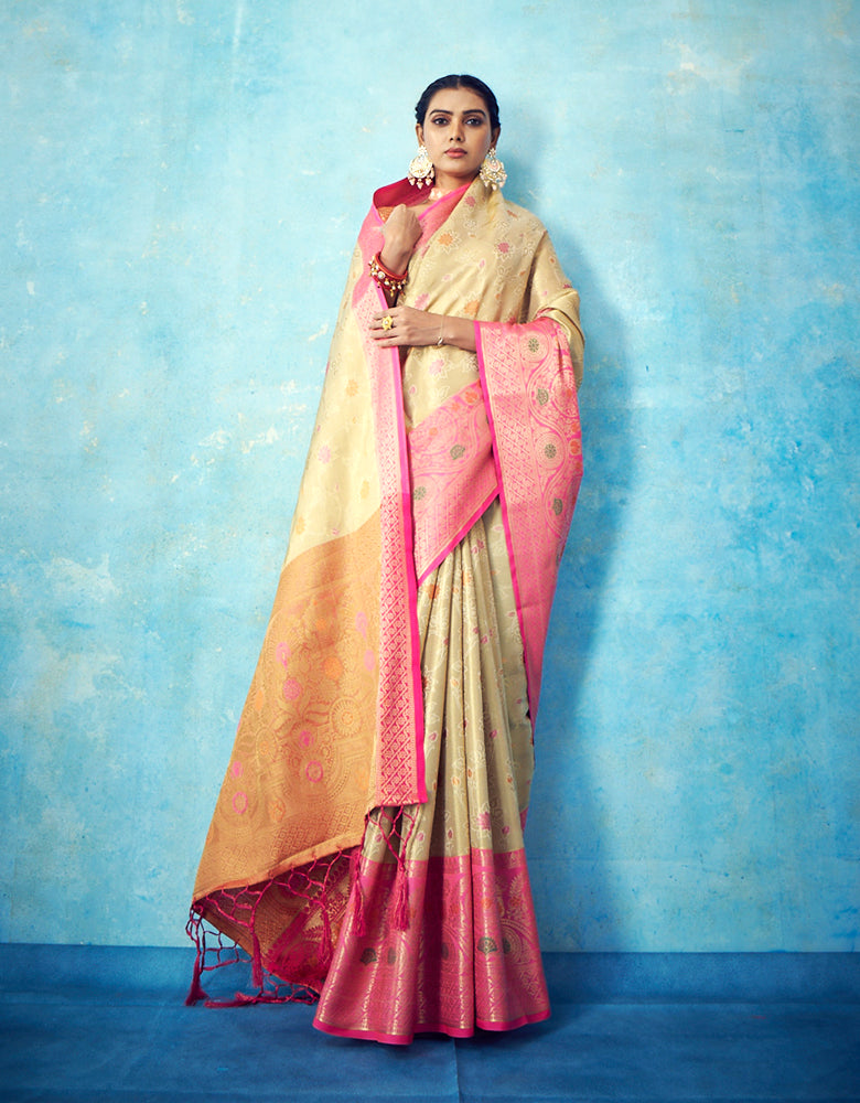 Nirvana Kanjivaram Silk Saree Tan Yellow (V3)