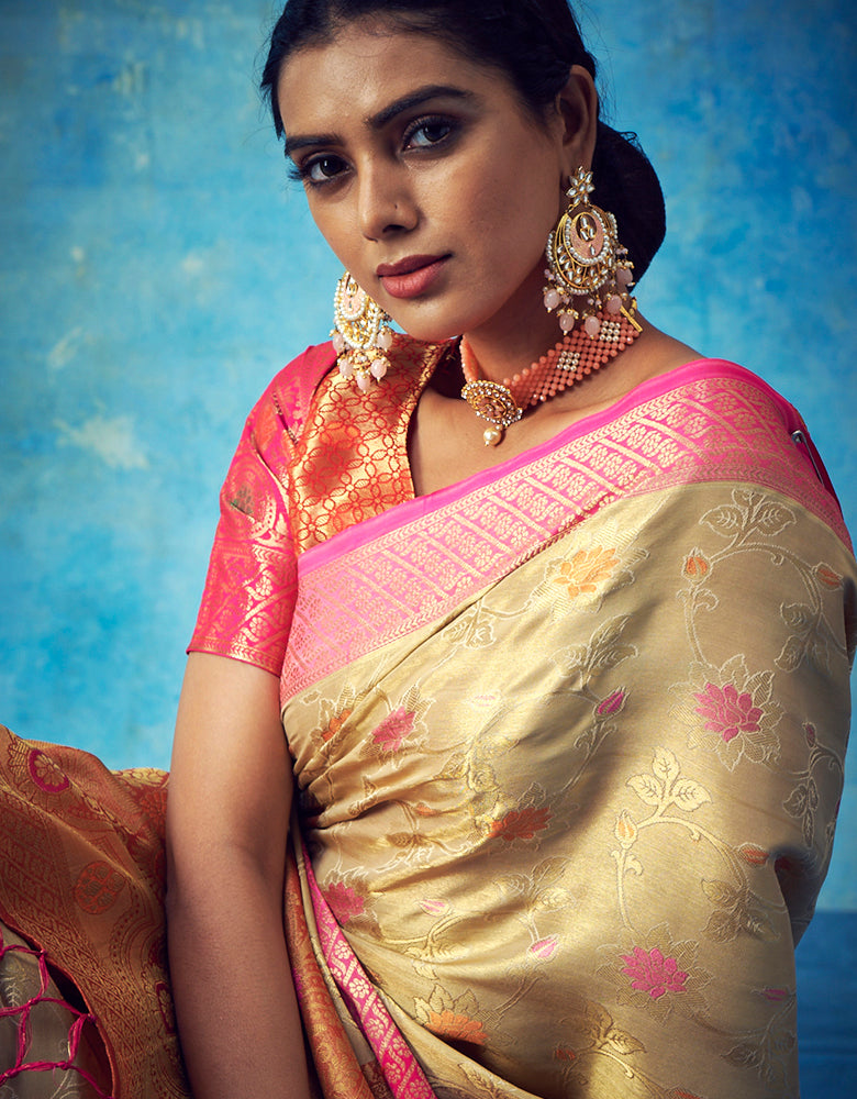 Nirvana Kanjivaram Silk Saree Tan Yellow (V3)