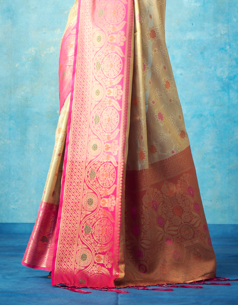 Nirvana Kanjivaram Silk Saree Tan Yellow (V3)