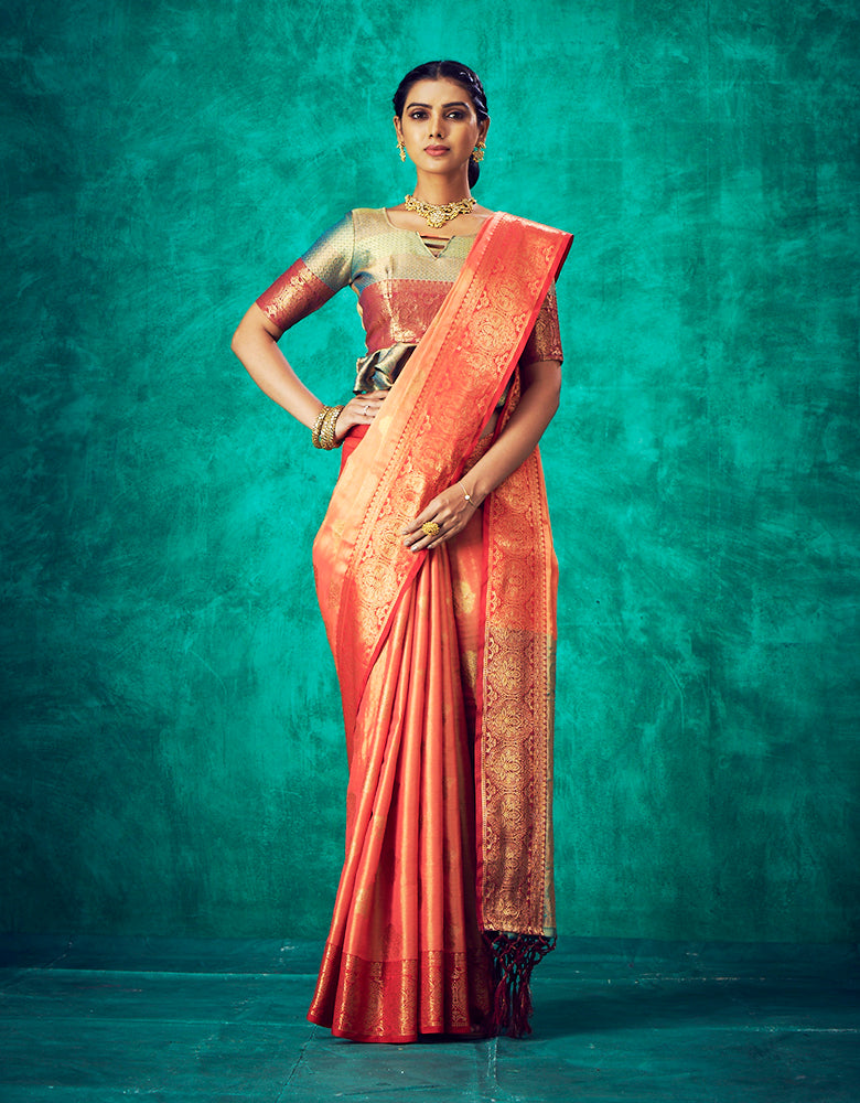 Nirvana Kanjivaram Silk Saree Orange (V4)