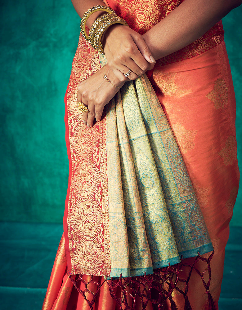 Nirvana Kanjivaram Silk Saree Orange (V4)