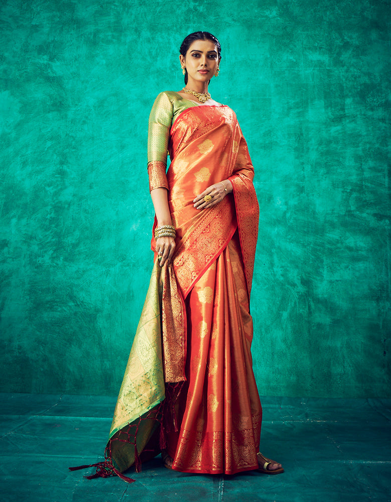 Nirvana Kanjivaram Silk Saree Rust Orange (V4)